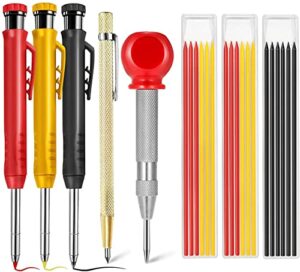 Moseem Carpenters Pencil Set 4PCS with 21 Refills and 1 Center Punch