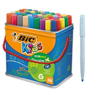 BIC Kids Visacolor XL Colouring Felt Tip Pens - Bucket of 48 - Assorted Colors - Drawing Pens with Extra Wide Poi
