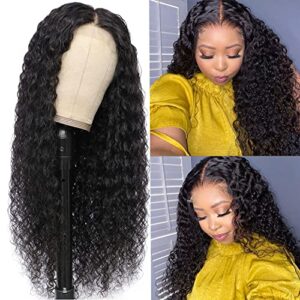 Water Wave Lace Front Wigs Human Hair HD Transparent 4x4 Closure Wigs Wet Wavy Curly Lace Closure Human Hair Wigs Brazilian Curly Wigs for Black Women Pre Plucked with Baby Hair 150% Density 26Inch