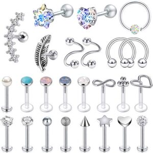 25Pcs 16G Cartilage Earrings Tragus Earring Surgical Steel Studs Helix Conch Rook Daith Piercing Jewelry Lip Rings for Women Me