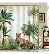 Bonhause Pink Leopard Shower Curtain 180 x 180 cm Tropical Animal Cheetah Bathroom Curtain Waterp...