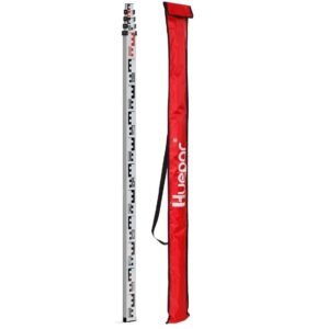 Huepar 16-Foot Aluminium Grade Rod -8ths 5 Sections Telescopic with Bubble Level- Waterproof Soft Carrying Bag Included GR5