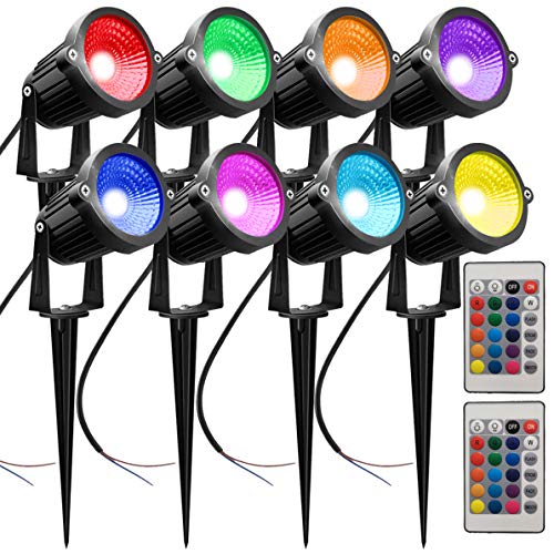 AHOTSUK Garden Spotlight Outdoor Mains Powered Spike Light 12V RGBW LED Garden Lights Waterproof IP66 LED Colour Changing Landscape Lights Spot Light for Pathway Patio Yard Wall Tree(8 Pack)