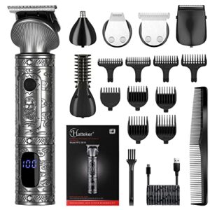 Hatteker Beard Trimmer Kit for Men Professional Hair Clipper Trimmer T-Blade Trimmer Nose Trimmer Beard Hair Shaver Nose Trimmer Hair Cuttint Kit Body Grooming Kit Cordless 6 in 1