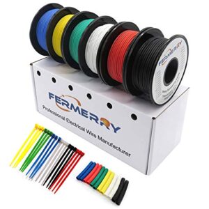 Fermerry 16 AWG Electrical Wire 1.27mm² Flexible Silicone Tinned Copper Wire Hook up Kit Stranded Wire Spool 50ft 15 Meter Each 6 Colors Gauge