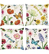 Bonhause Lavender Flower Cushion Covers 18 x 18 Inch Set of 4 Vintage Floral Decorative Purple Th...