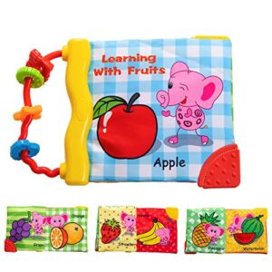 EIK Sensory Books for Babies Toddler Soft Baby Cloth Book with Rattle Learning with Fruit Touch & Feel for Car Seat & Pram Boys & Girls 6 Months Plus Crinkle Toys Baby Gif