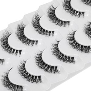 JIMIRE False Eyelashes Clear Band Small Faux Mink Lashes Natural Look Cat Eye 13MM Short Fluffy 3D Light Volume Eyelash Pack 7 Pairs