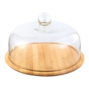BESPORTBLE Glass Dome with Wooden Base Cake Stand Display Dome Cloche Clear Glass Bell Jar Cover Wood Cake Display Tray for Dessert Cheese Candy Plants Succulents (L)