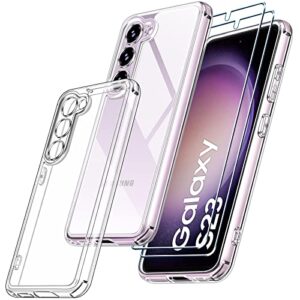 ivoler 3 in 1 Clear Case for Samsung Galaxy S23 5G[Not For S23 Plus/Ultra] with 2 Pieces Tempered Glass