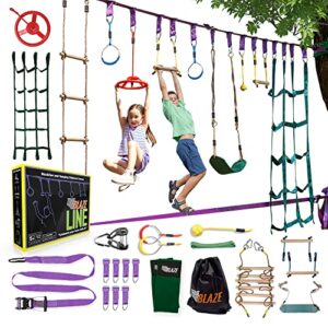 Trailblaze Ninja Warrior Obstacle Course for Kids | Ninja Slackline Obstacle Kit | Ninja Line for Kids | Trapeze Monkey Bars Set