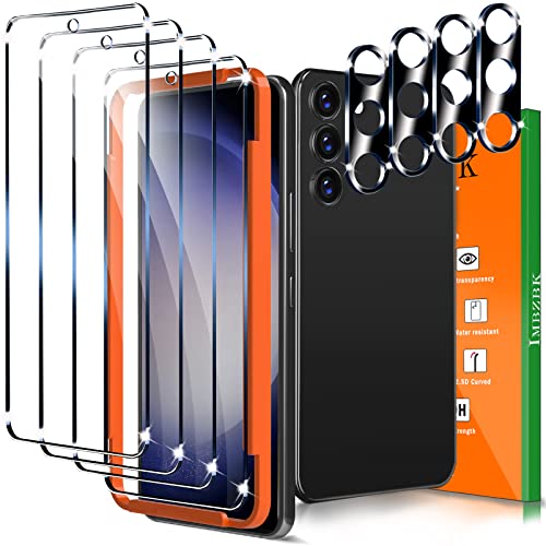 IMBZBK [4+4 Pack] for Samsung Galaxy S23 Screen Protector Tempered Glass Accessories 4 Pack Screen Protector for Samsung Galaxy S23 4 Pack Camera Lens Protector Case Friendly Fingerprint Compatible