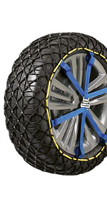 Composite snow chain; Textile snow chain; Michelin easy grip EVO snow chain.