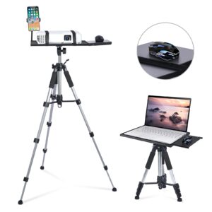 Universal Projector Stand - Laptop Projector Tripod Stand with Removable Mouse Tray and Gooseneck Phone Holder