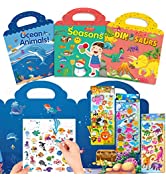 Reusable Sticker Books Toys for 2 3 4-Year-Old Boys Girls, Birthday Gifts 3 Pcs Reusable Clear St...