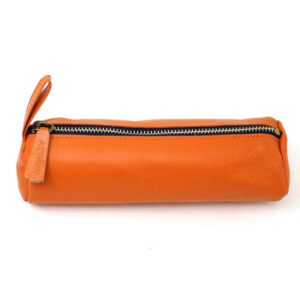 Artway Indigo Doodle Soft Leather Pencil Case - Mandarin Orange Leather Pencil Case - 20cm Long