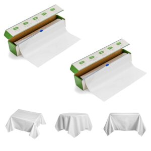 100% Compostable & Biodegradable Tablecloth Cover 20-24 Tables | Transparent White Disposable Table Cover Roll with Cutter
