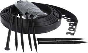 Ram® 10M Metre Flexible Plastic Lawn Edging Border Fence With 40 Securing Pegs Black
