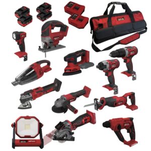 Lumberjack Cordless Power Tool Kit 20V 12 Piece Set 4.0 Ah Batteries Plunge Saw SDS Drill Detail Sander Charger & More