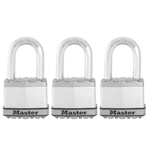 MASTER LOCK Heavy Duty Padlock [Key] [Laminated Steel] [Weatherproof] [Medium Shackle] [Pack of 3] M5EURTRILF - Best Used for Storage Units