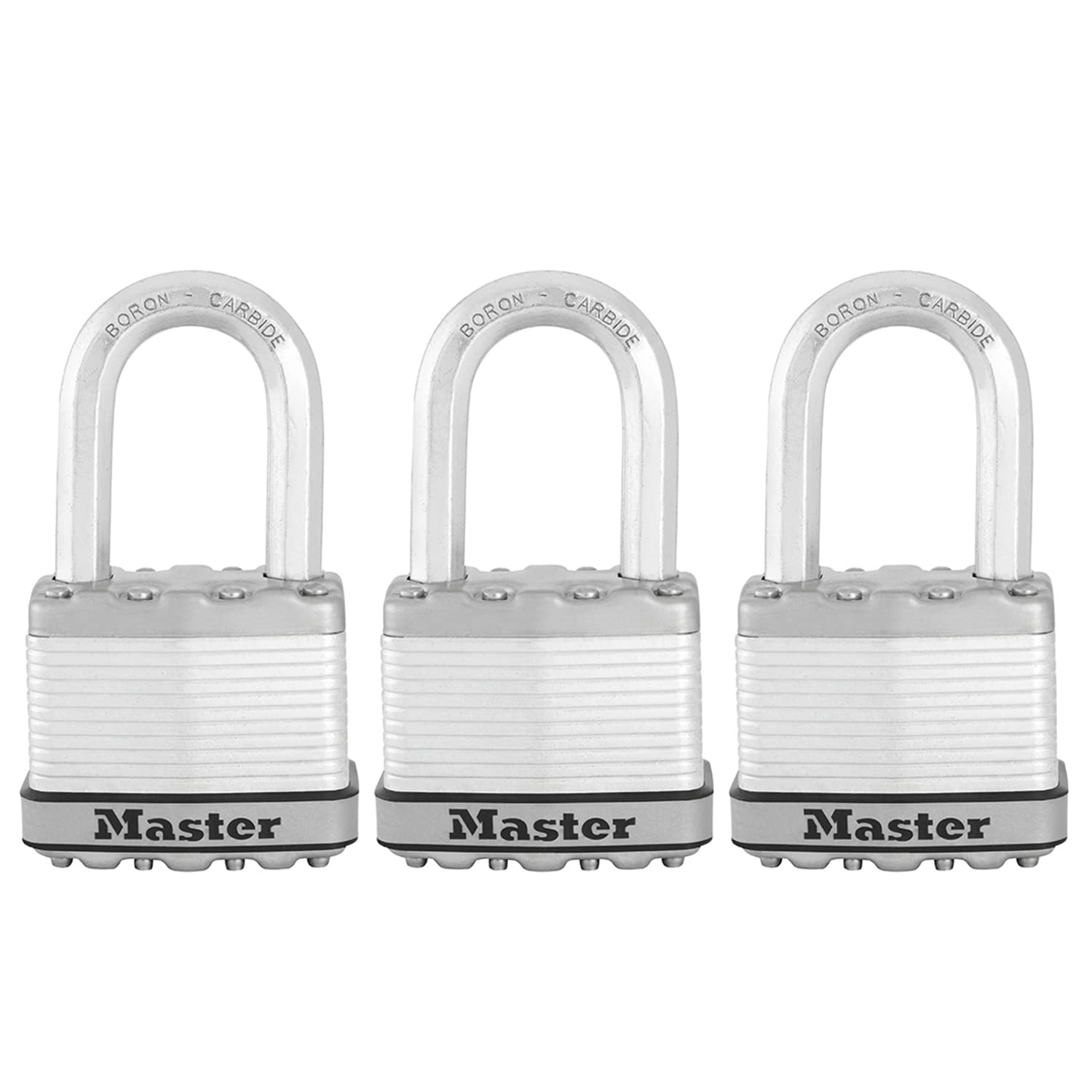 MASTER LOCK Heavy Duty Padlock [Key] [Laminated Steel] [Weatherproof] [Medium Shackle] [Pack of 3] M5EURTRILF - Best Used for Storage Units