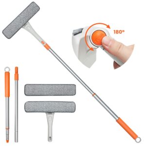 Window Squeegee Cleaner Telescopic Window Cleaning Equipment Kit Tools 48'' 2in1 Extendable Handle Pole Detachable Microfiber Scrubber Shower Squeegee for Cleaning Home Windows Glass Cars