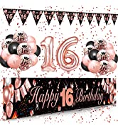 Birthday Decoration, Rose Gold Black Decoration Set Happy Birthday Banner Garland Confetti Balloo...