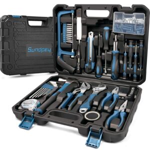 Sundpey Home Tool Kit 148-PCs - Household DIY Complete Hand Repair portable Tool Set with Case & Ratcheting Screwdriver & Hex Key & Pliers & Wrench & Voltage Tester & Water Pump Plier for Men Wome