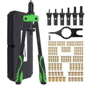 Proster 14" Heavy duty Hand Rivet Nut thread Setter Kit with 6pcs Metric Mandrels 150Pcs Rivet Nut Gree