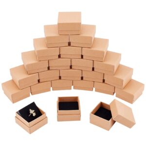 NBEADS 24 Pcs 5x5x3cm Kraft Brown Square Cardboard Jewelry Ring Boxes Paper Retail Gift Box for Anniversaries