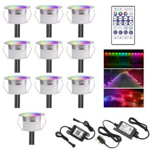LED Decking Lights RGB WiFi Multicolor Chasing Effect Waterproof IP67 Timing Music Sync Ø45MM DC12V Work with Alexa/Google Home Recessed Deck Lights for Terrace/Steps/Path/Kitchen/Garden-10 Pack