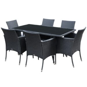 Outsunny Rattan Garden Furniture Dining Set 6-seater Patio Rectangular Table Cube Chairs Outdoor Fire Retardant Sponge Black