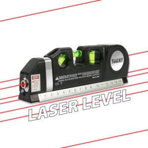 8 in 1 Tuulkit Multi-Purpose Laser Level-3X Spirit Levels 3X Red Laser Pointer 2.5m Tape Measure 6 Inch Ruler -DIY- Horizon Vertical Measuring Tape Aligner – Lazer Levels Self Levelling Metric Rulers