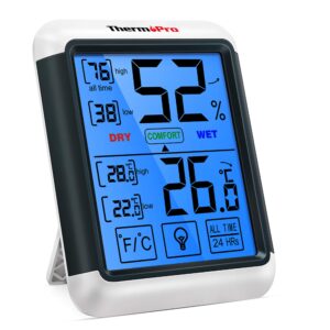 ThermoPro TP55 Digital Room Thermometer Temperature and Humidity Monitor with All Time or 24hrs Max and Min Records for Temperature and Humidity Baby Room Thermometer with Large Backlight Touchscree
