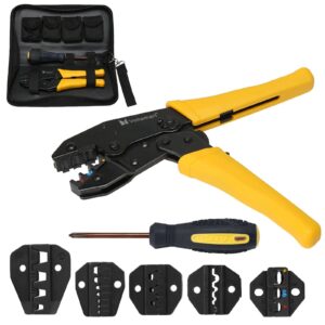 Voilamart Crimping Tool 0.5-35mm Crimping Pliers Set Heavy Duty Cable Ratcheting Tool Hand Stripper Kit for Terminals Connectors with 5 Dies + Carry Case + Screwdrive