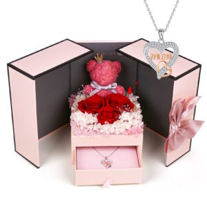 homicozy Preserved Rose Gifts Set Includes 925 Sterling Silver Necklace with Heart and Mum Jewelry Design