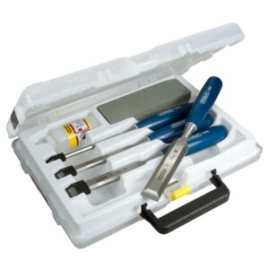 STANLEY 4 Piece Chisel Set Includes 6 12 18 25 mm High Carbon Steel Blade Chisels with Sharpening Stone and Oil 0-16-13