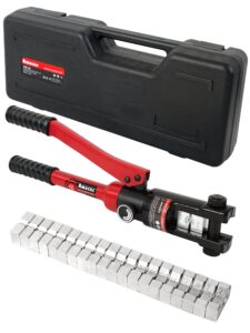 AMZCNC Hand Operated Hydraulic Crimping Tool Range 6 mm² to 120 mm² for Cable lugs Hydraulic Crimping Crimper Wire Terminal Lug Tool with 9 Pairs Dies (Red 6~120mm² Crimping Tool)