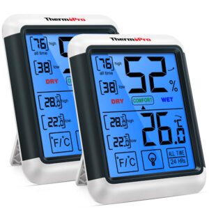 ThermoPro TP55 Digital Indoor Hygrometer Thermometer Temperature and Humidity Monitor Baby Room Nursery Moisture Meter with Large Backlight Touchscreen