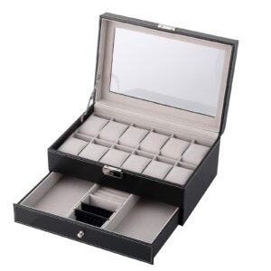 12 Watch Box Double-Layer Display Storage Watch Case Jewelry Collection Organiser Holde