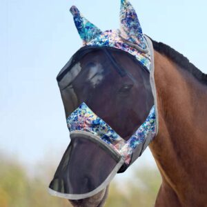 Harrison Howard LumiVista Horse Fly Mask Long Nose with Ears UV Protection for Horse-Pastel Mix Full Size