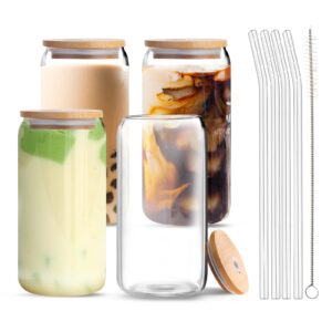 Aikio Drinking Glasses with Bamboo Lids and Glass Straws