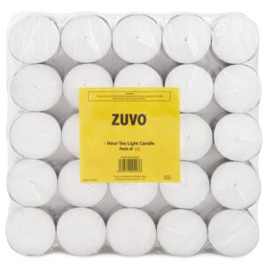 Tea Lights Candles 4 hour burn (100 Pack) - White t lights - Unscented 3.8 x 2.3 cm - 4hr - Zuvo