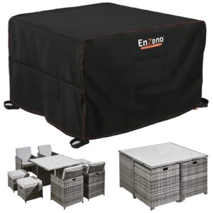 Enzeno Cube Garden Furniture Covers，125X125X74cm Garden Square Table Cover Waterproof，420D Heavy Duty Outdoor Patio Rattan Cube Table Covers Windproof