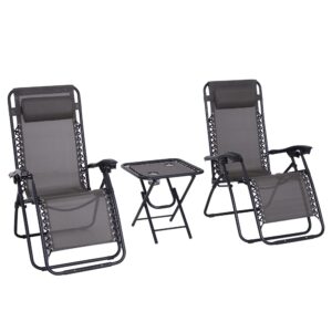 Outsunny 3pcs Folding Zero Gravity Chairs Sun Lounger Table Set w/Cup Holders Reclining Garden Yard Pool