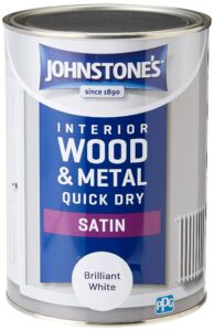 Johnstone's - Quick Dry Satin - Brilliant White - Mid Sheen - Water Based - Interior Wood & Metal - Radiator Paint - Low Odour - Dry in 1-2 Hours - 12m2 Coverage per Litre - 1.25 L