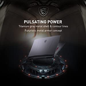 back view of the titanium gray metal laptop, with futuristic contour lines on the lid of the laptop