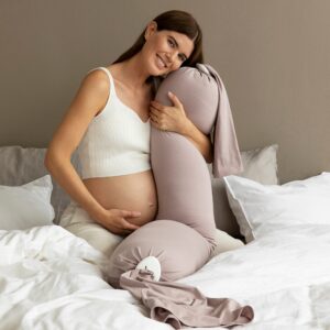 bbhugme Organic Non-Toxic Pregnancy Body Pillow - Full Body Adjustable Support for Maternity Sleep - Soft Machine Washable Jersey Cover - TOXPROOF & OEKO-TEX® Certified