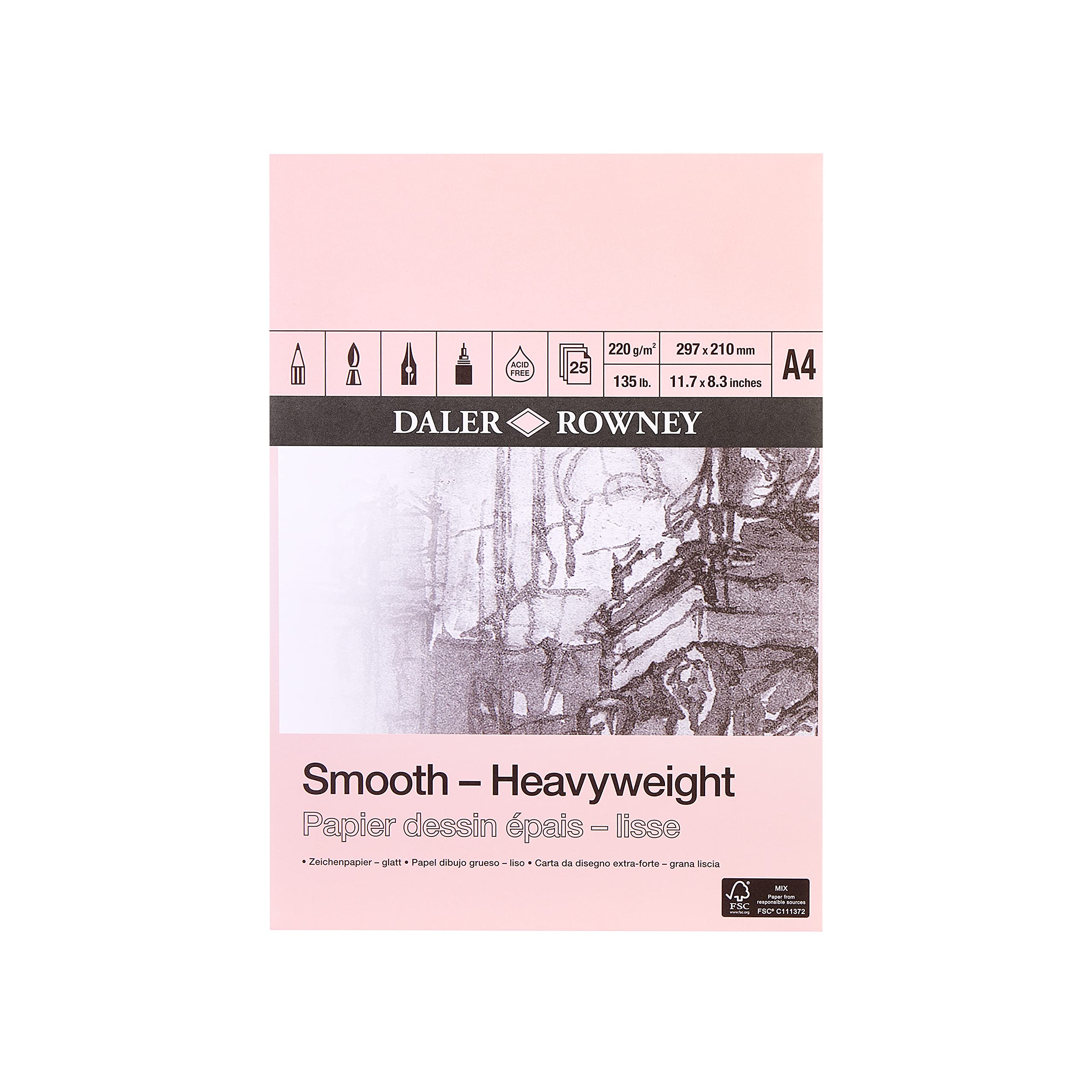 Daler Rowney Smooth 220 gsm A4 Heavyweight Drawing Paper Pad