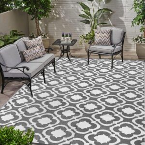 Cekene Outdoor Rugs for Patio Extra Large180x270cm Reversible Garden Rugs Waterproof Portable Picnic Blankets Large Area Floor Mat for Patio Backyard Deck Picnic Beach Trailer Grey